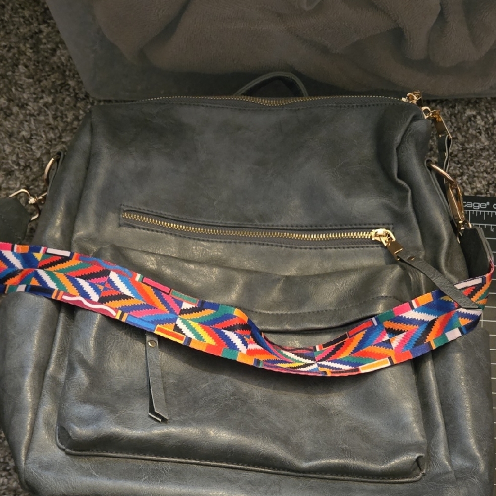 Multicolor Strap Black Leather Bag